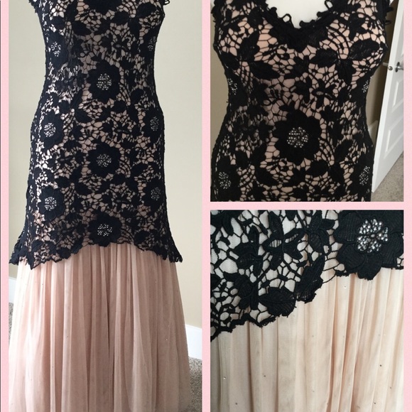 Betsy Adam peach & black Swarovski stone gown - Picture 14 of 17